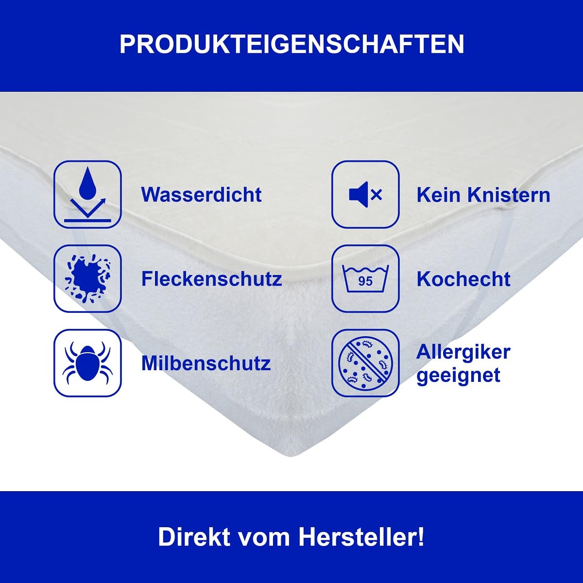 Dukal | wasserdichte Molton-Auflage mit Eckgummi | 180 x 200 cm | Ober-/Unterseite aus hochwertigem Kalmuck-Molton (100% Baumwolle) | Innenschicht wasserundurchlässig (100% PP) | Made in Germany