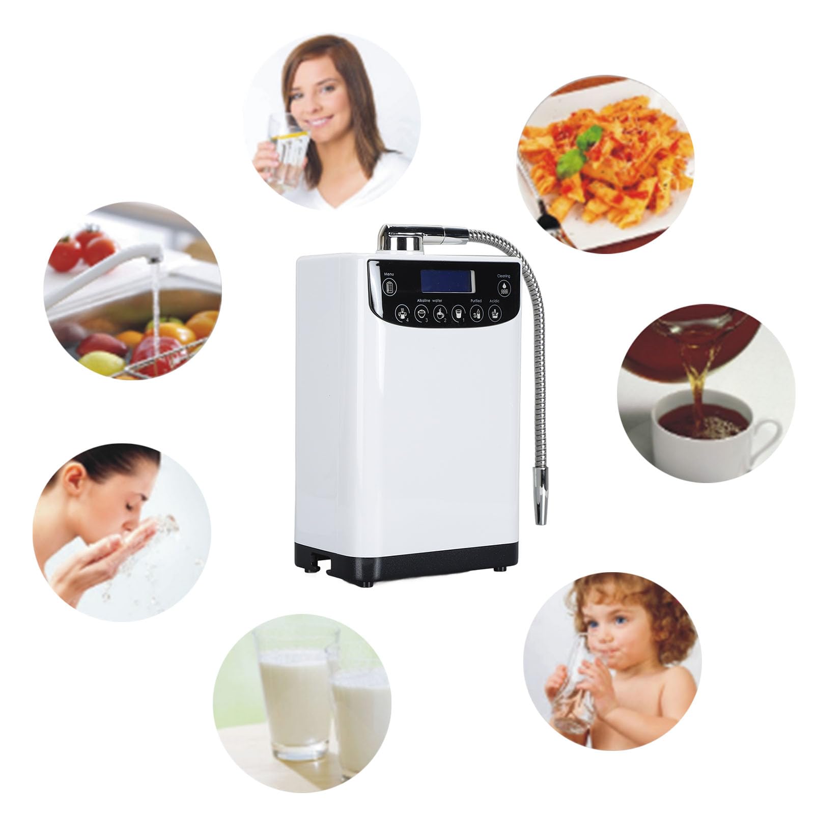 Generador de Agua de hidrógeno: Purificador de Agua Multifuncional Montado en la Pared con Pantalla LCD, Control Táctil y Mensaje de Voz, Ionizador de Agua (Enchufe de la UE)
