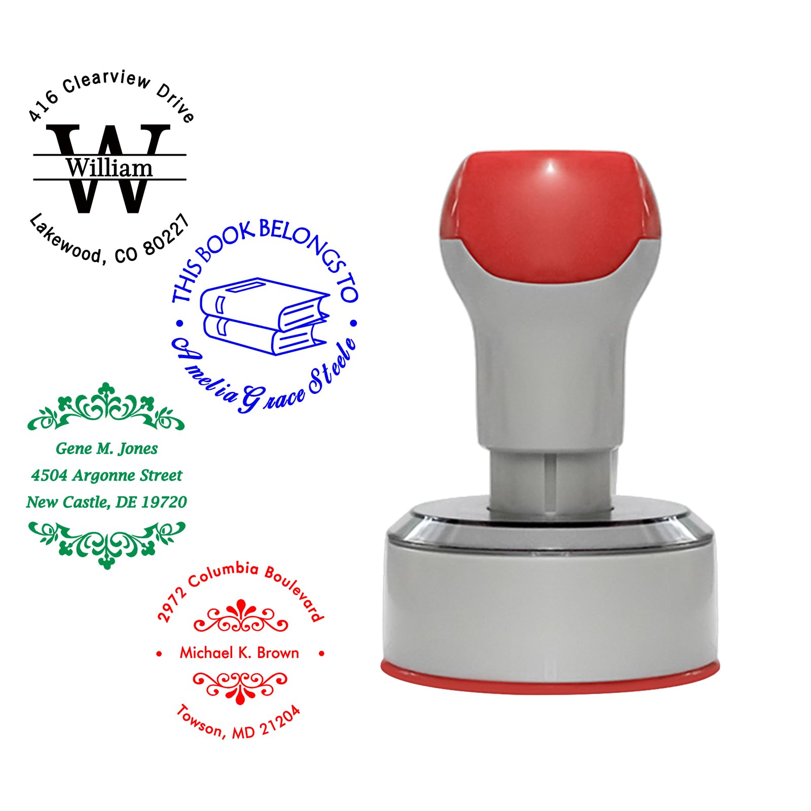 Personalized Round Self-Inking Stamp Custom Library Stamp 4 Color Book Monogram Address Stamp for Book Lovers, Style 2