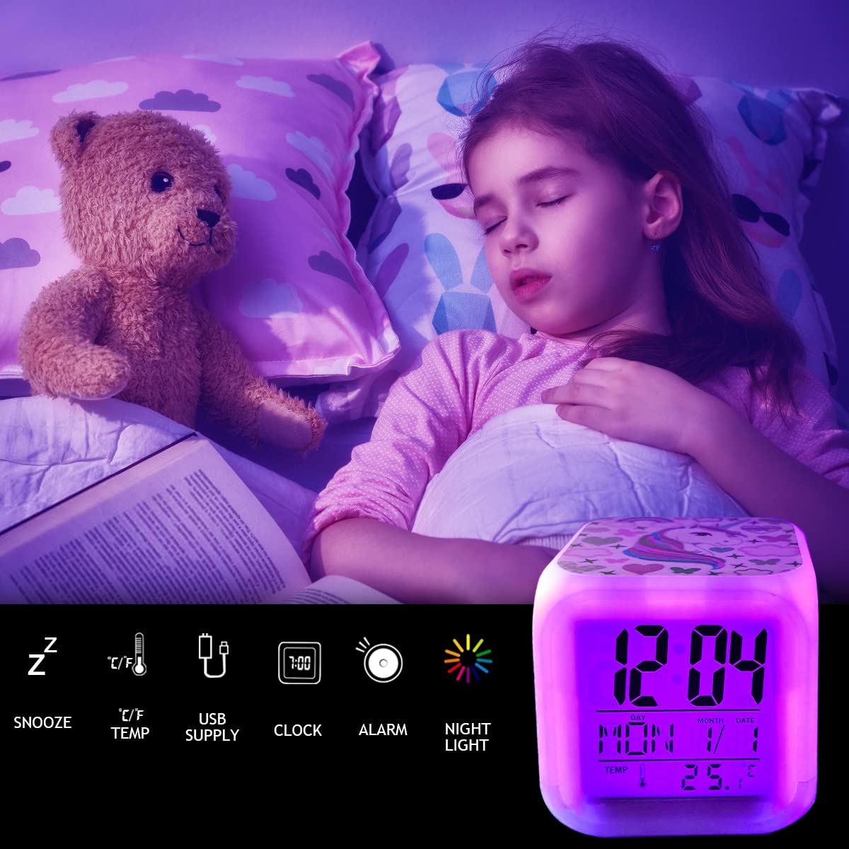 Einhorn-Kinderwecker Mit Nachtlicht & Schlafgeräuschen – Digitaler Wecker, Schlaftrainer & Soundmaschine