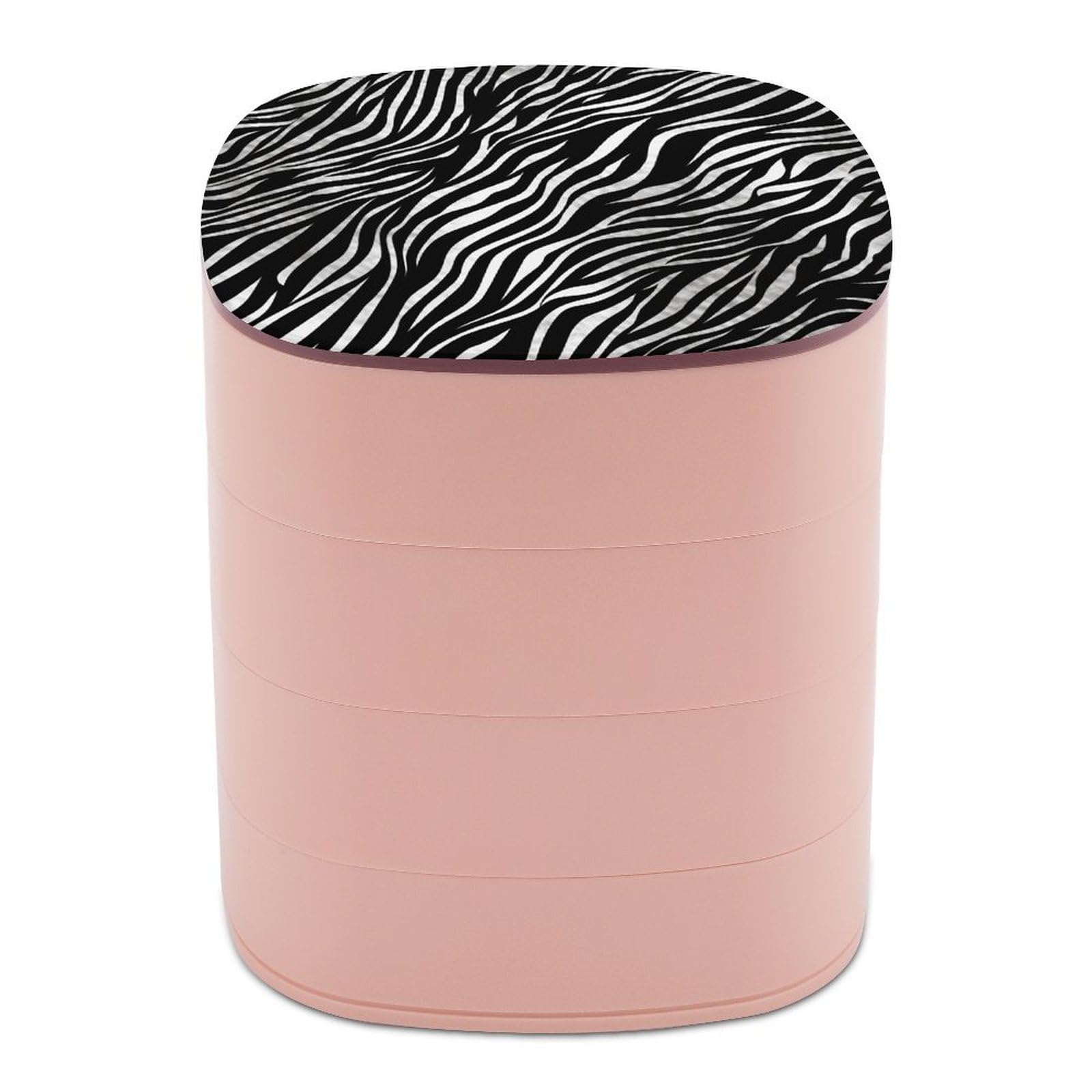 FekiLoot Rotating Zebra Print Jewelry Box Large Capacity Jewelry Organizer with Mirror 4 Tier Hoop Ring And Earring Holder With Lid Small Travel Jewelry Case for Women