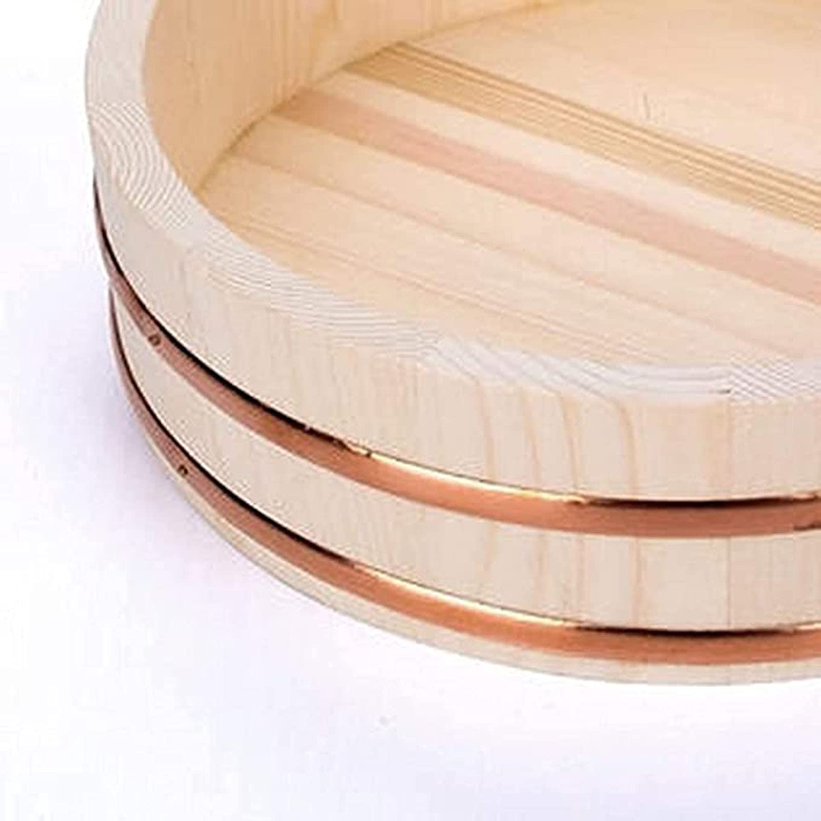 Cuenco de arroz de sushi de madera, bañera para mezclar arroz de sushi con bandas de cobre, kit de accesorios para servir sushi para cocina de restaurante de sushi, 30 cm/11,8 pulgadas (39 cm/15,3 p