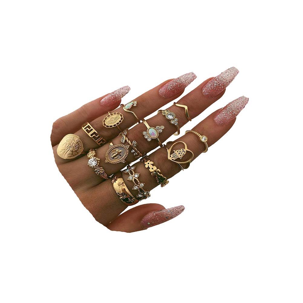 CSIYANJRY99CSIYAN 9-15 Pieces Stackable Knuckle Ring Set,Boho Vintage Crystal Stacking Midi Finger Rings for Women Teen Girls Fashion Multiple Rings Pack Size 5-10, copper,