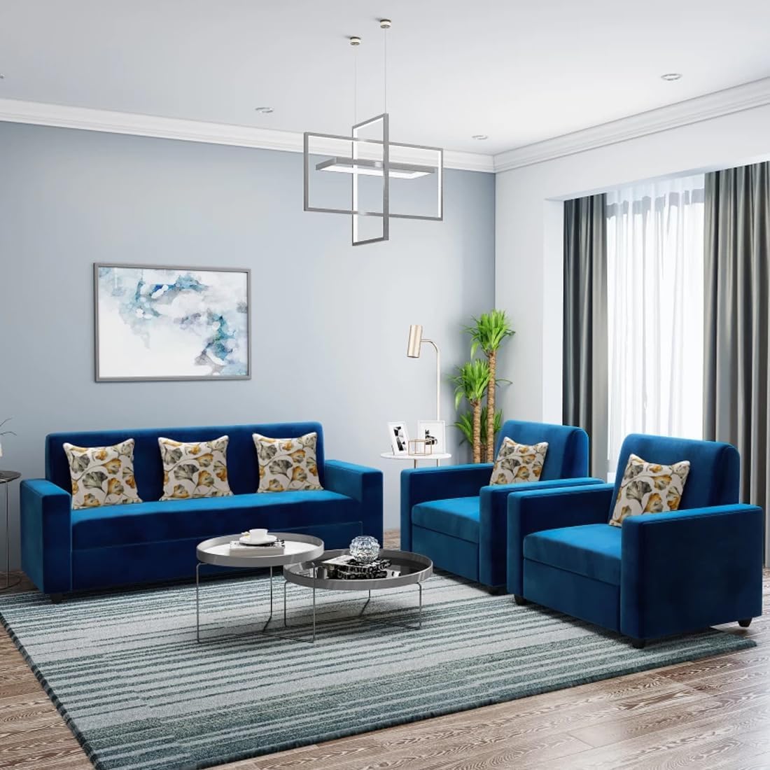 FURNY Daisy 5 Seater Fabric 3+1+1 Sofa Set (Blue) (B0DGVW162K) Amazon Price History, Amazon Price Tracker