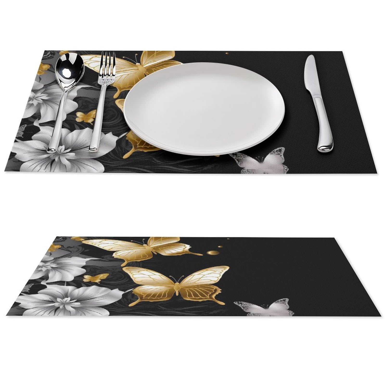 Set de table en PVC papillon doré chic et élégant pour table de salle à manger lot de 4