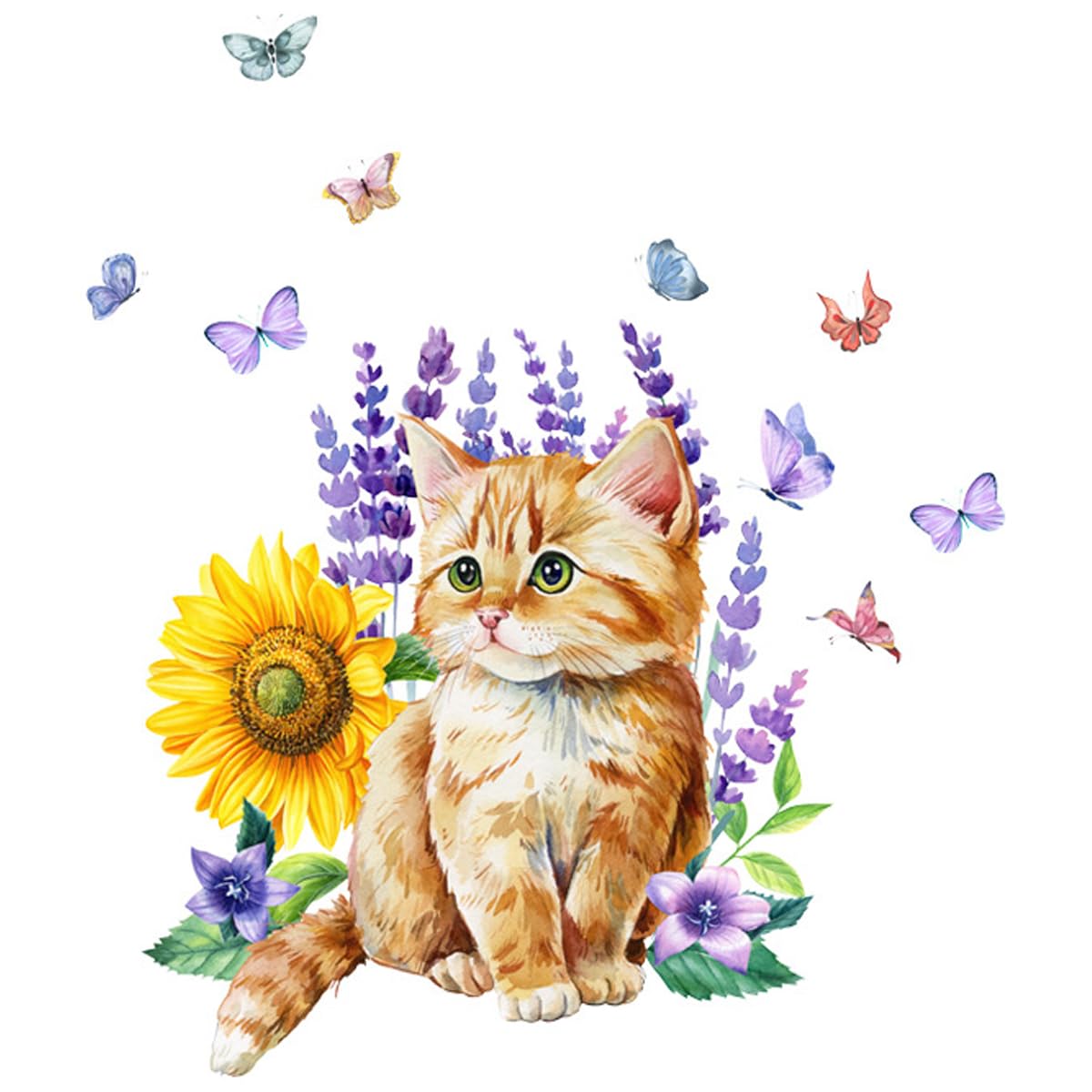 Winhappyhome Cute Cat Flowers Stickers for Room Bedroom Living Room Corridor Decoration Wall Sticker