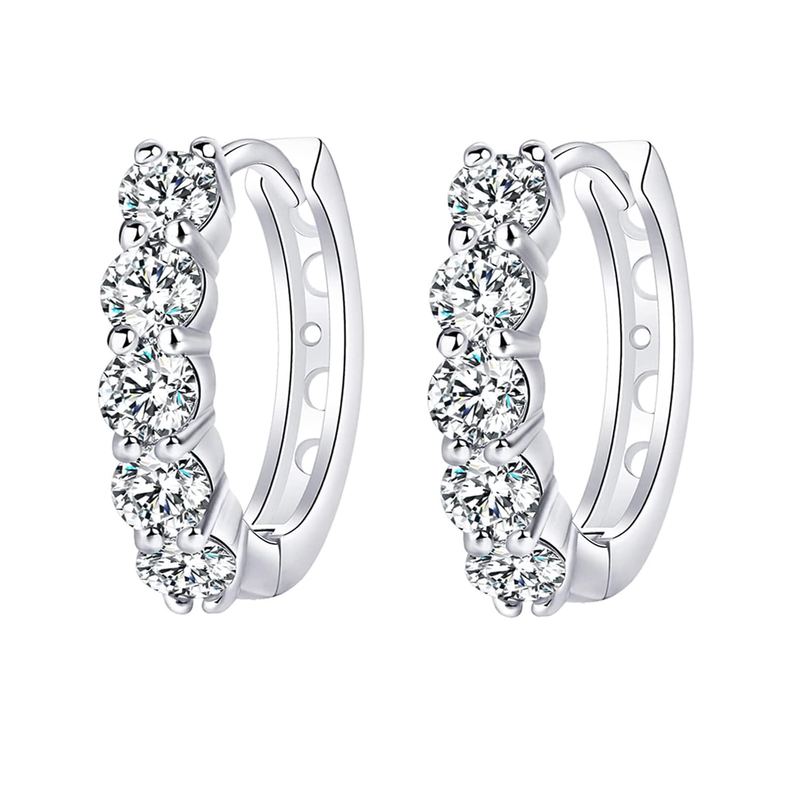Moissanite Hoop Earrings, Huggie Hoops Sterling Silver Hoops Earrings for Women