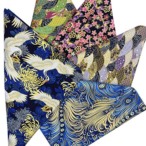 Accoco 5Pcs Cotton Craft Fabric Bundle Squares Patchwork,20" X 20"Inch (50X50Cm) Colorful Japanese Style Cotton Wrapping Cloth Squares Quilting Sewing Patchwork Fabric,Diy Scrapbooking Artcraft #TOP1