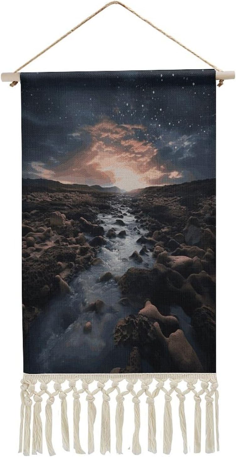 Subtle Atmosphere Tapestry with Tassels Cotton and Linen Hanging Posters, Wall Art for Travel Gift, Wall Tapestry for Office Home Decor Bedroom Living Room Decor