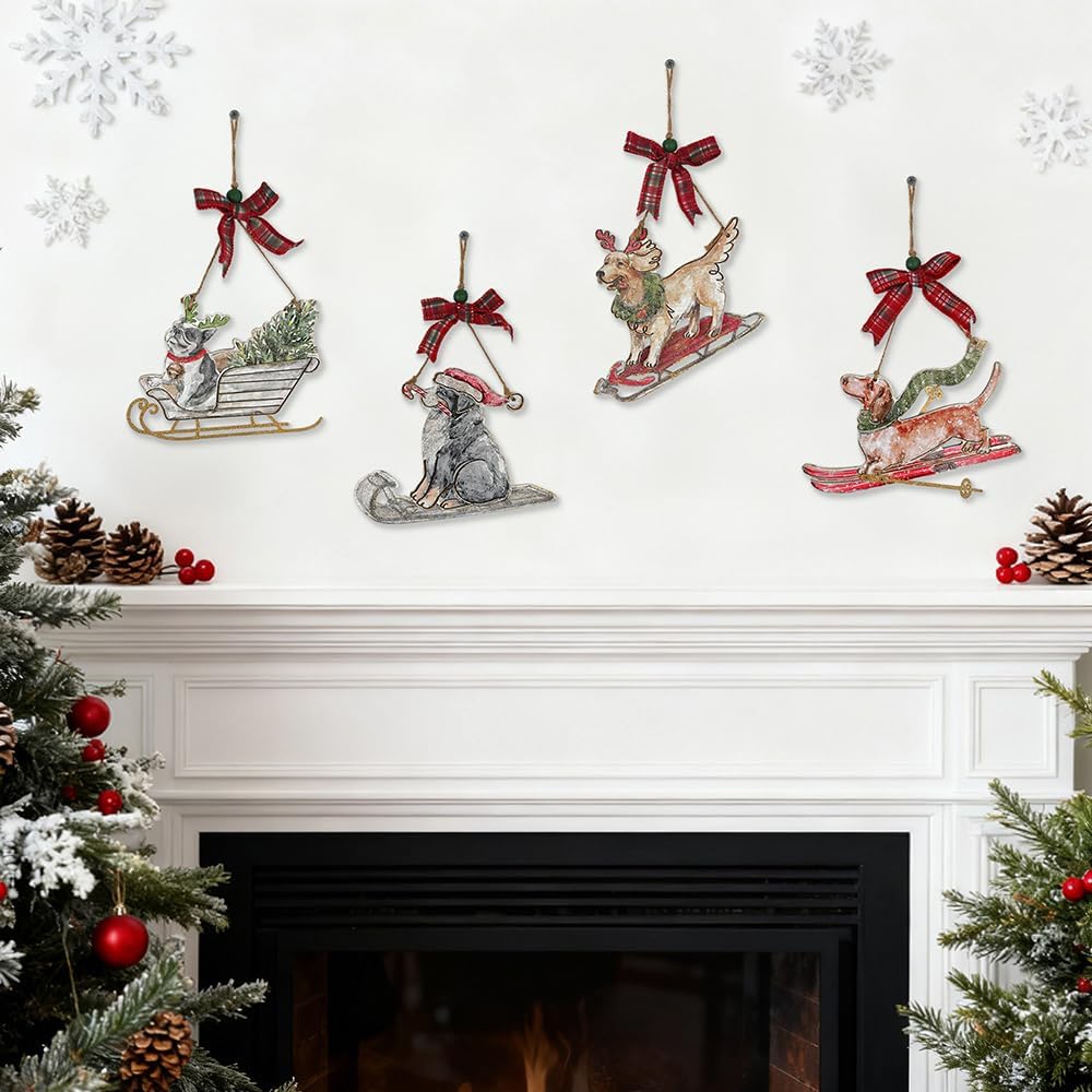 Rustic Wooden Christmas Tree Ornaments 4-Pack Xmas Hanging Ornaments for Christmas Tree,Fireplace,Wall Decoration - Image 5