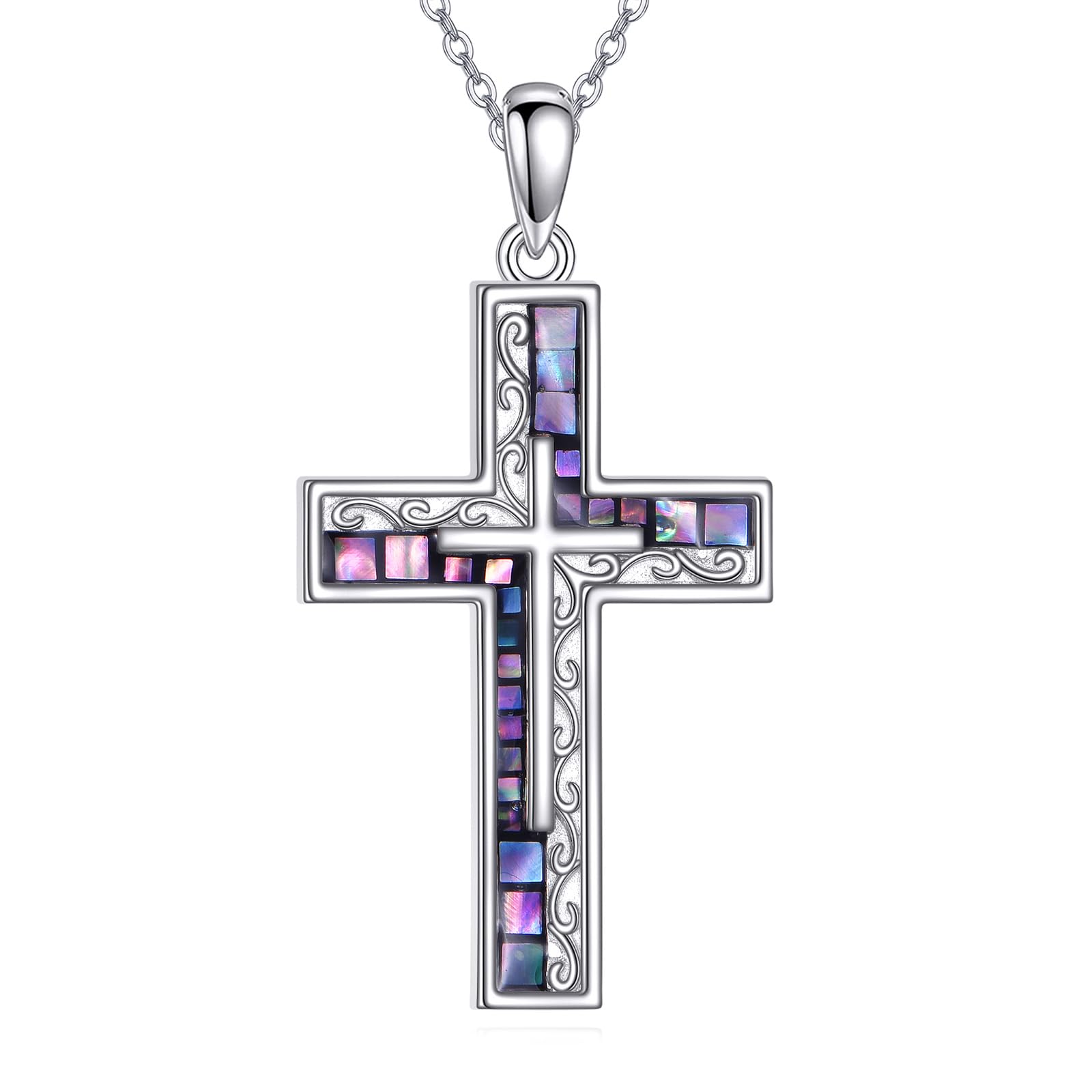 Łańcuszek z krzyżykiem, srebro wysokiej próby, filigranowy łańcuszek Abalone, wisiorek w kształcie krzyża, religia, chrześcijańska, katolicka biżuteria, prezent dla kobiet
