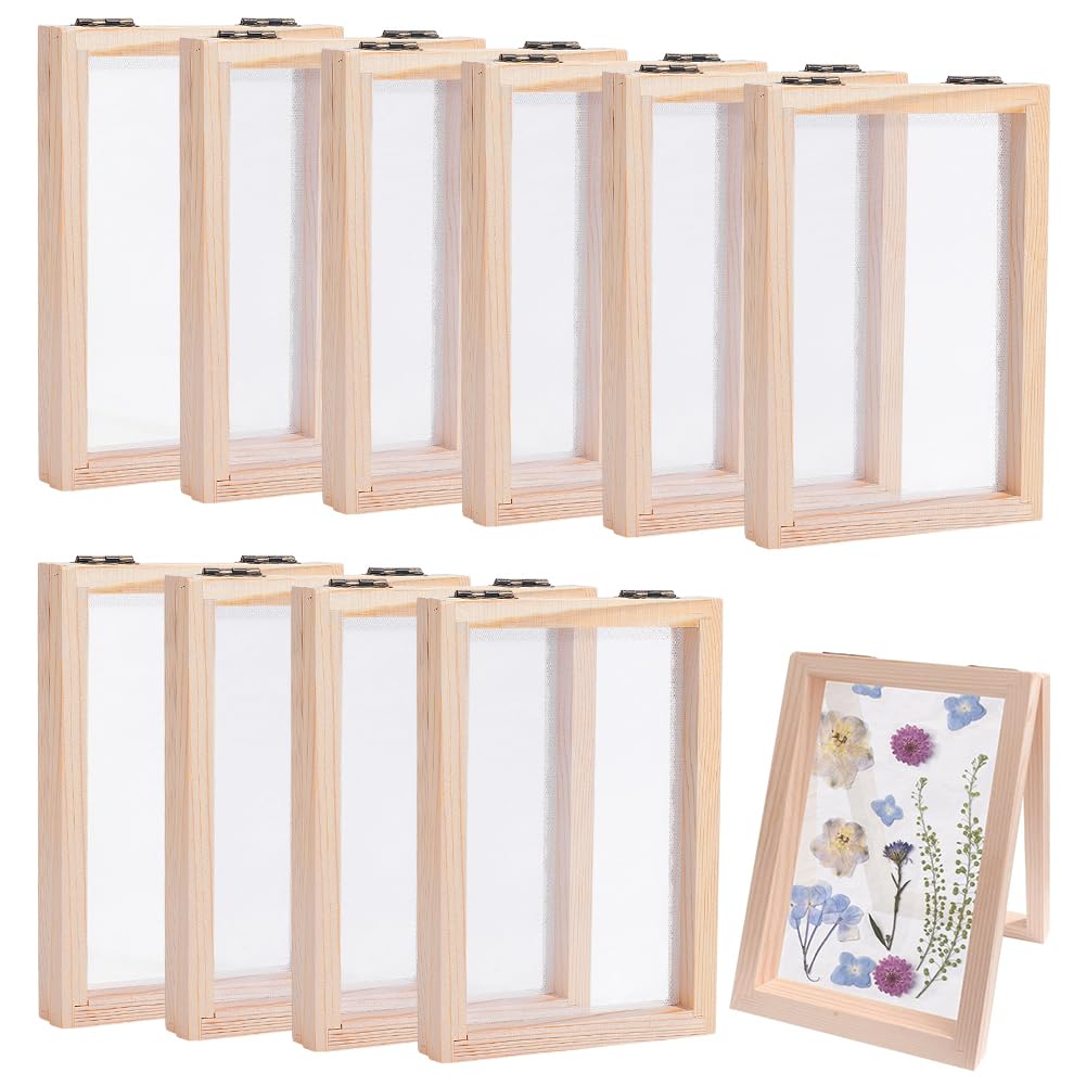 NBEADS 10 Stück Papierherstellungsrahmen Set, A6 Große Hölzerne Papierschöpfform Mit Sieb Und Schwamm Scheuerschwamm Für DIY Papierbastelarbeiten, Innendurchmesser: 15.6x10.2cm