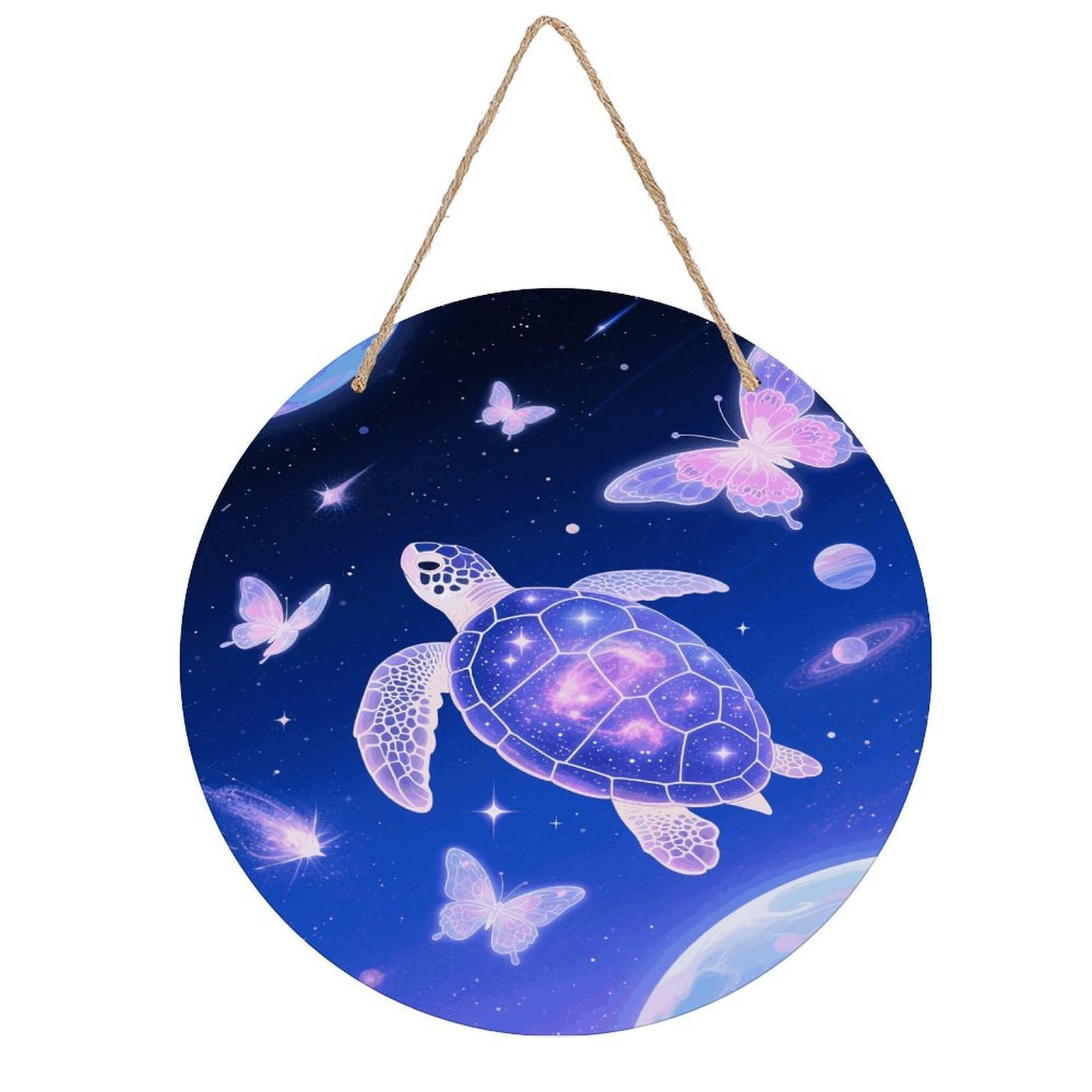 VstaDank Turtle Wall Decor Round Wood Hanging Sign 7.9x7.9 in Wooden Circle Door Hanger with Ropes, Rustic Wall Art Decor for Home Front Door Indoor Outdoor Decoration