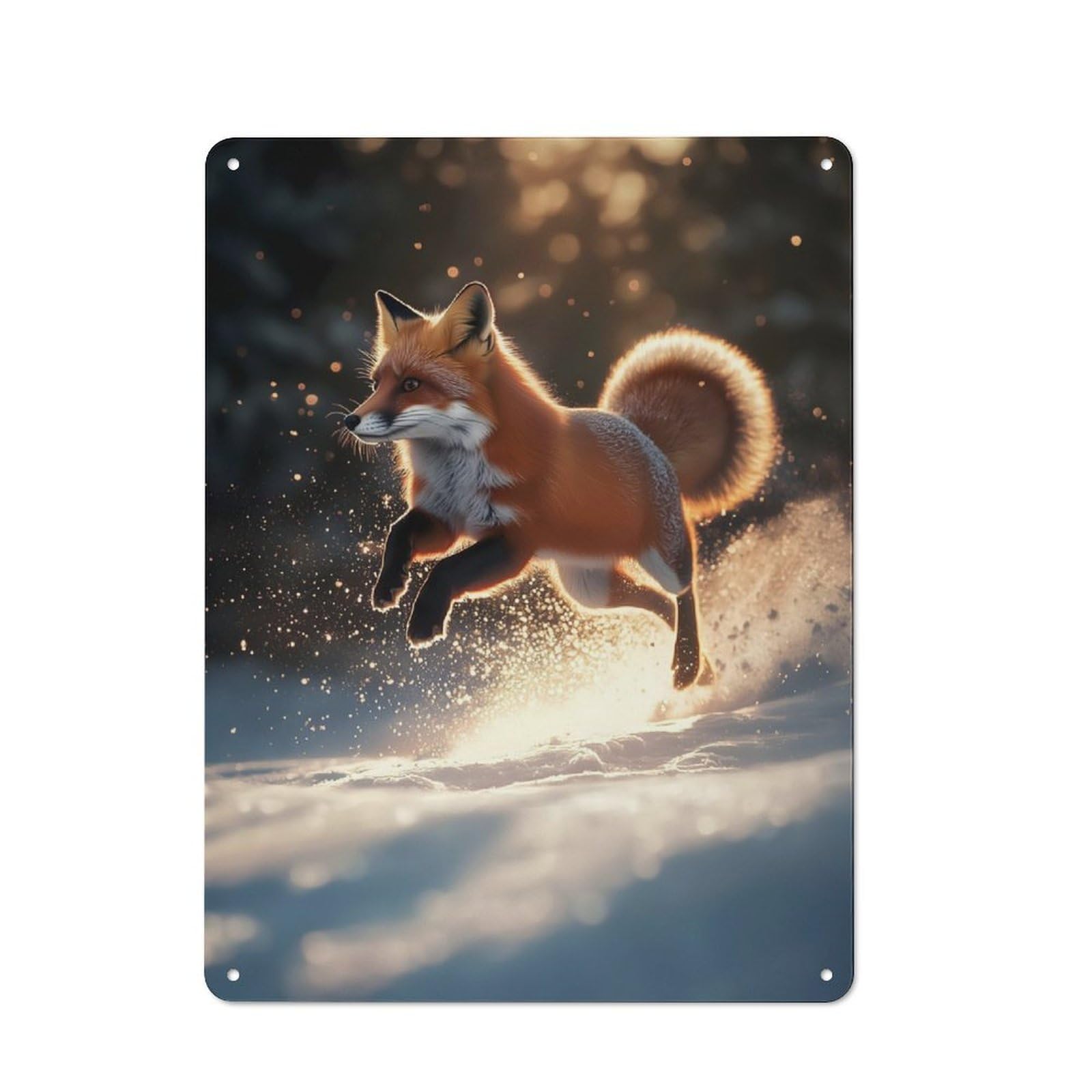 Junmoney Red Fox Leaping In Snow Metal Sign 40X30cm With For Hallway Wall, Vintage Decor, For Garage, Workshop And Man Cave Decoration