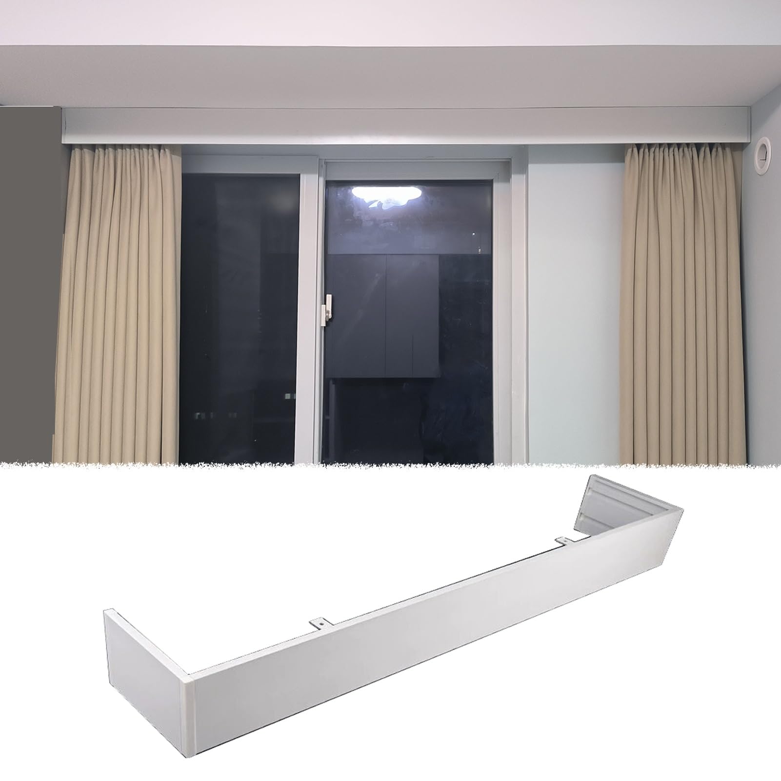 GLDYTVF o Curtain Valance Panel, White Frame with Track for Ceiling/Wall Mount, 4.6m (15.1ft) Blackout Drapery, Perfect for Bedroom Decor