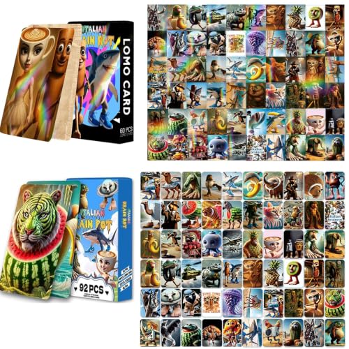 SNALXEWD Italian Brainrot Cards Set 60pcs Standard Cards with 32pcs Stickers and 60pcs Holographic Laser Cards Fantasy Creature Trading Cards No Duplicates