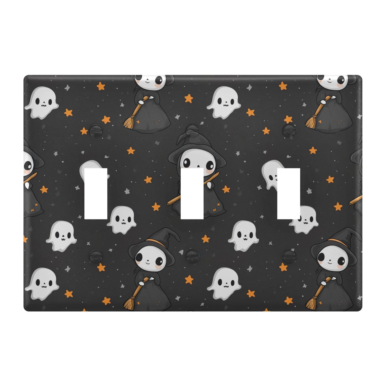 Light Switch Cover Ghost Black Halloween Wall Plates for Electrical Outlets 3 Gang 202b7101