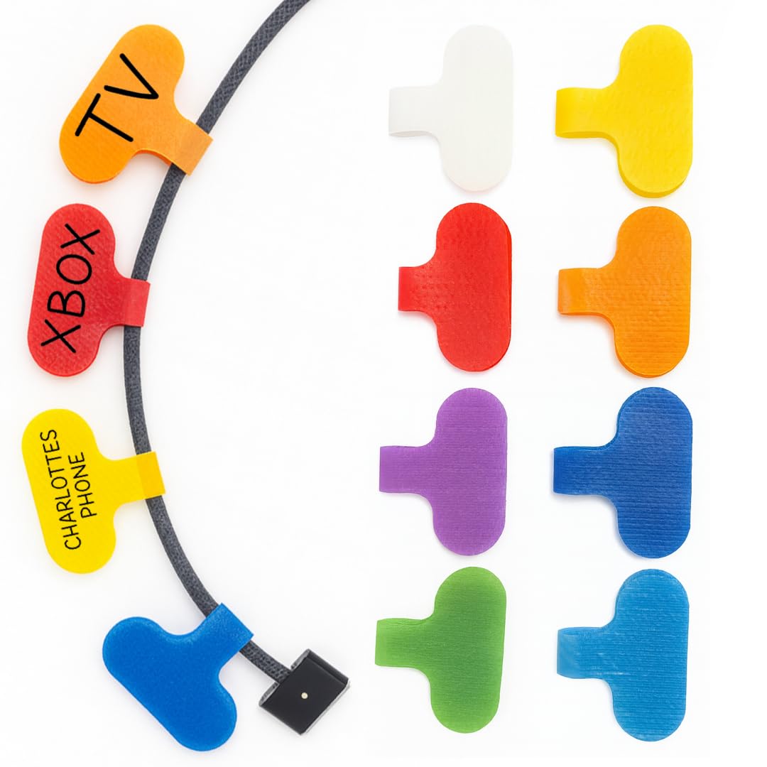 TidyNest | Write On Cable Labels Wrap | 40 Pack Large | Write On Cable Labels Reusable Cable Markers Cable Tags for All Cables Multi-Coloured Medium & Large