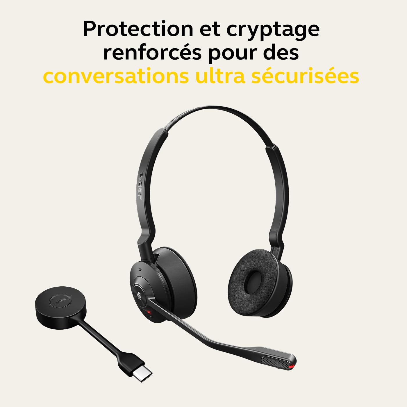 Jabra Engage 55 - Micro-casque stéréo sans fil avec adaptateur DECT USB-C Link 400, Microphone à réduction de bruit - Portée étendue et protection auditive - Certifié MS Teams - Noir