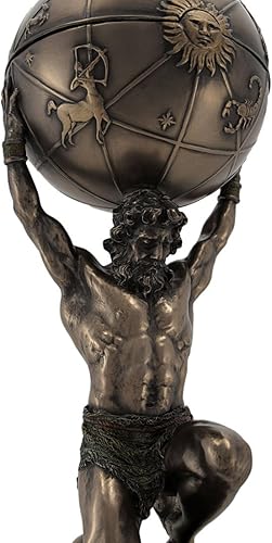 Miniatura 4 de Veronese Design 12 3/4 pulgadas arrodillado Atlas Holding Heavens Resina fundida en frío Bronce Final Estatua Caja Secreta