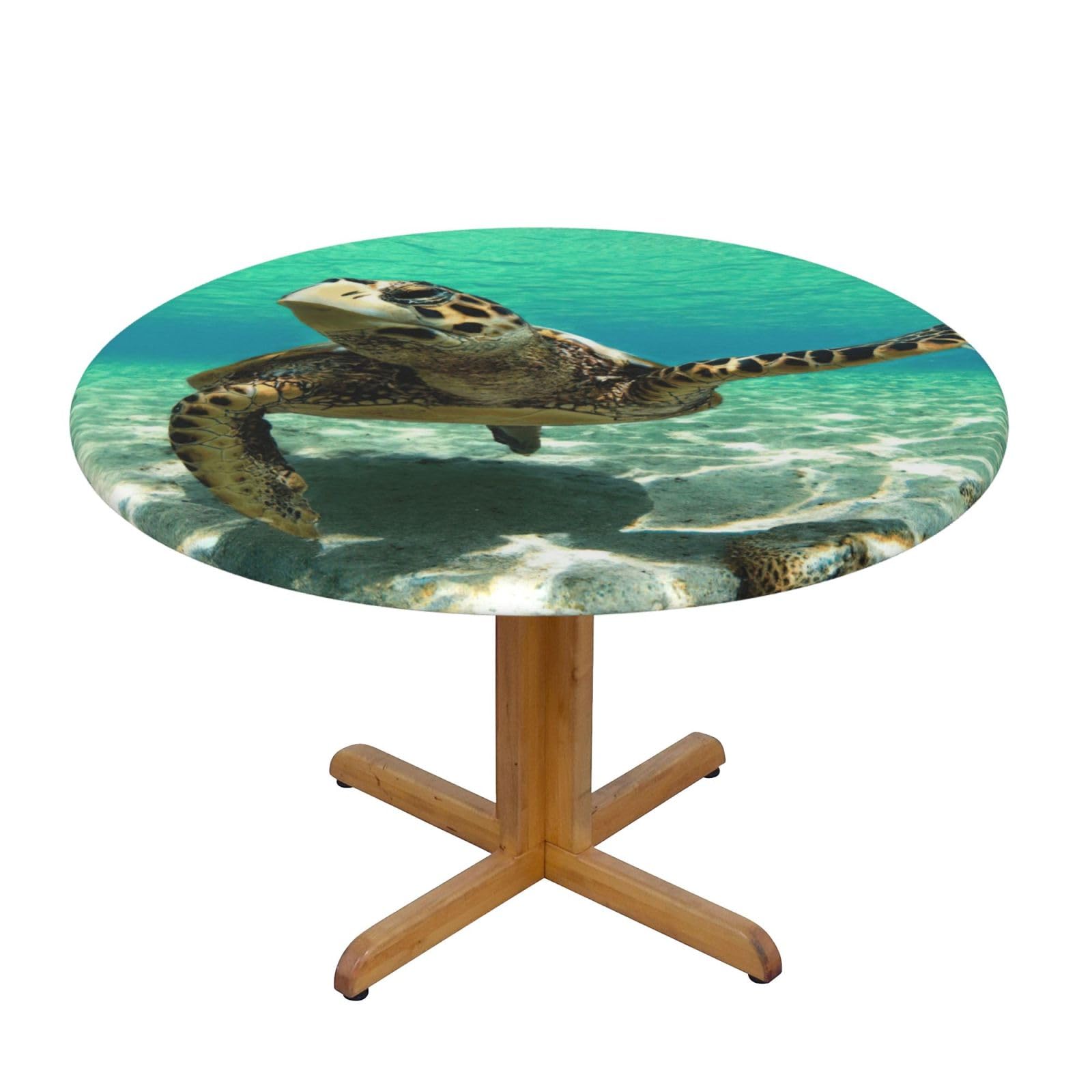 DUWAA Sea Turtle. Print Oxford Fitted Table Cover For Patio Picnic, Waterproof Round Tablecloth For Home And Outdoor