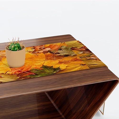 Miniatura 6 de Table Runner Autumn Leaves, Rustic Linen Table Cloth, Kitchen Dining Table Decoration for Home Party Decor 13 x 48 Inches
