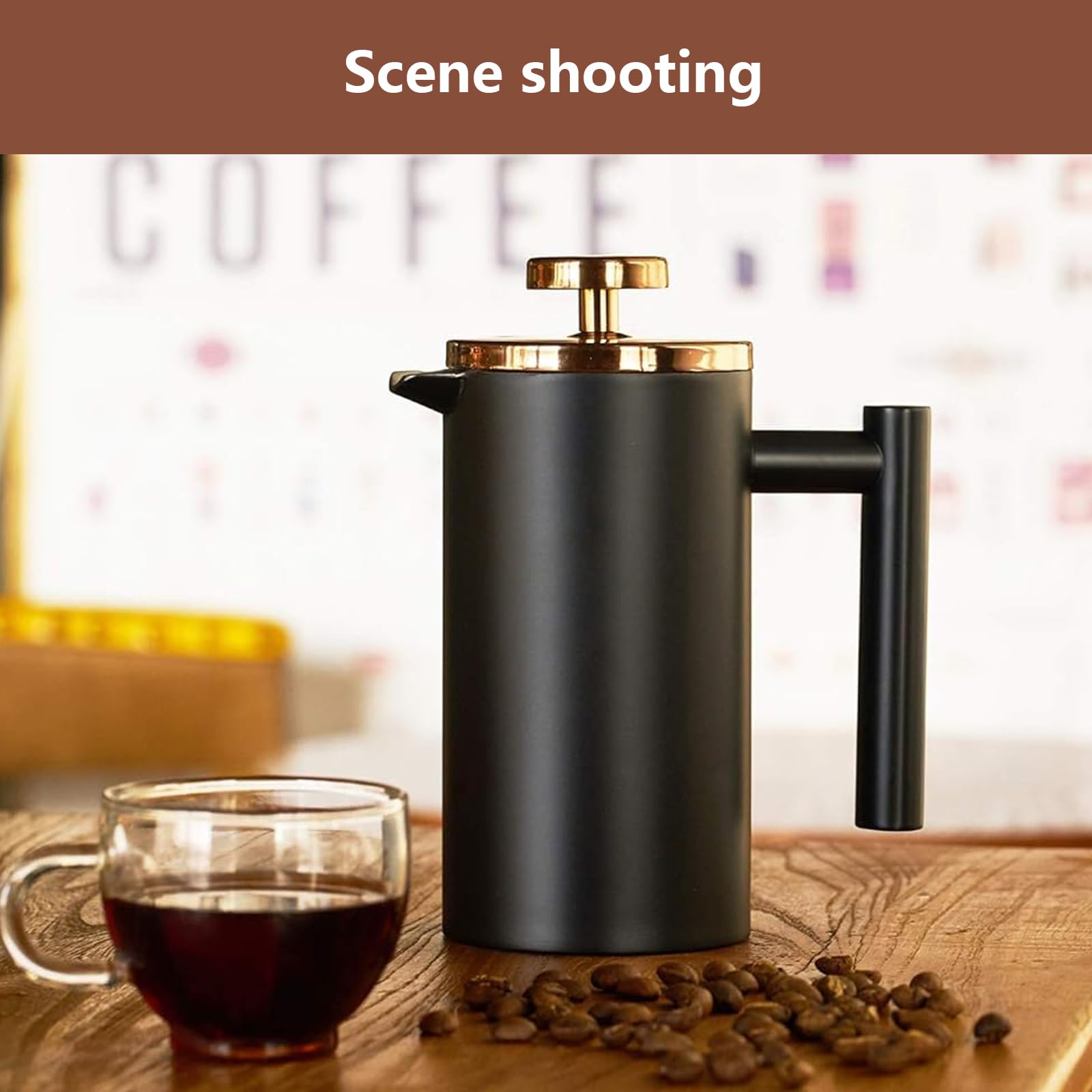 Cafetiere - Cafetera de prensa francesa de 600 ml, acero inoxidable aislado de doble pared, sistema de filtración de 3 niveles, prensa francesa para el hogar, camping y oficina (2 tazas a 4
