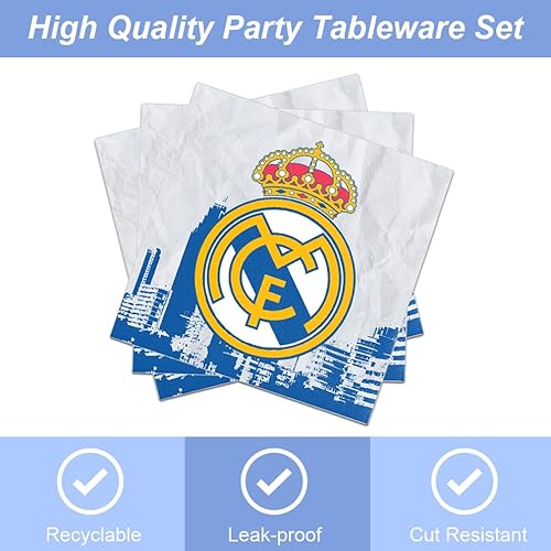 Miniatura 2 de 40 piezas de suministros para fiesta de cumpleaños del Real Madrid incluyen 20 platos, 20 servilletas para la decoración de la fiesta del Real Madrid