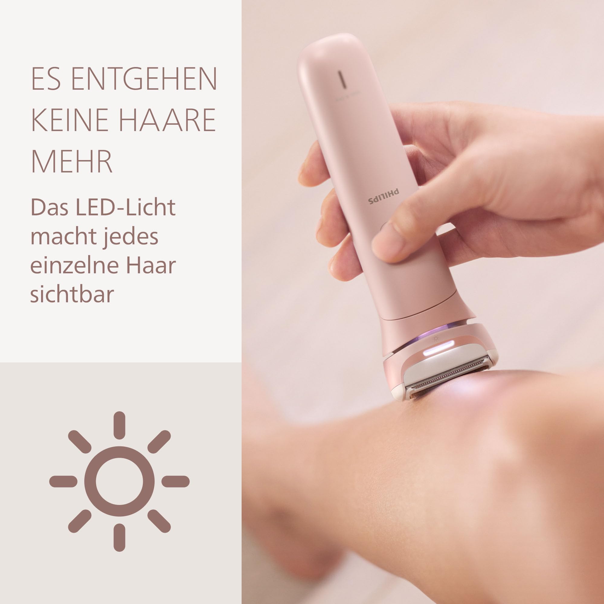 Philips Lady Shaver Series 8000 - kabelloser elektrischer Rasierer, nass und trocken, 3-Klingen-System, flexibler Scherkopf, LED-Licht, für Beine und Körper, 100 Min. Laufzeit, Modell BRL129/00