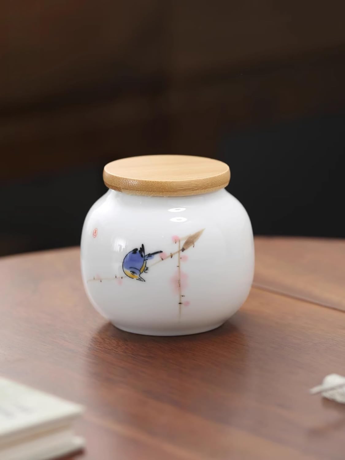 Hand-drawn Ceramics Tea Caddy, 210ml 7.1oz, Storage Tank Kungfu Tea Set Tea Ceremony Accessories