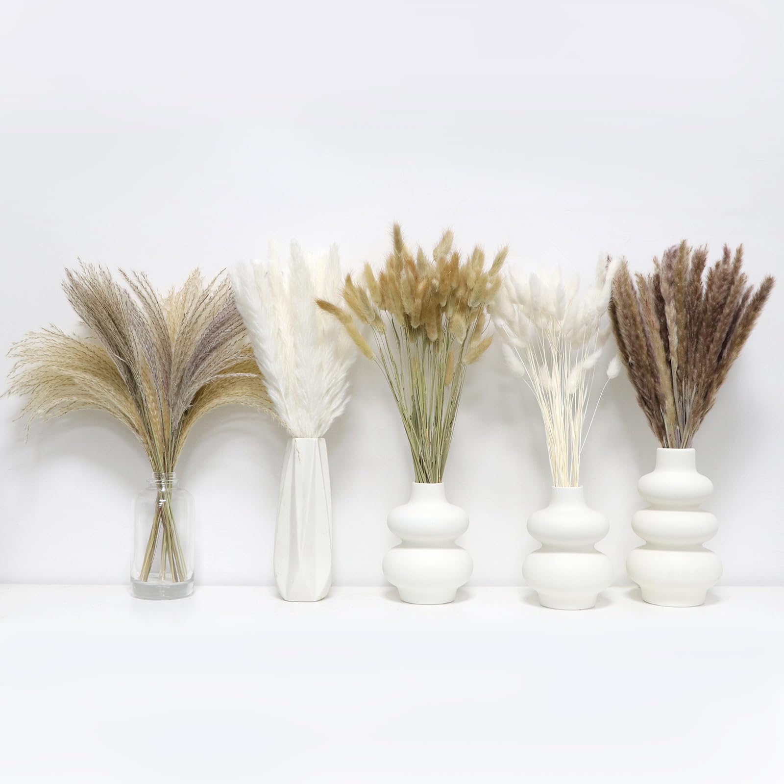 185 Pezzi Naturale Seccato Pampas Erba Decor Alta Pompa Floreale Reed Erba Coniglietto Code Seccate Boho Fiore Arrangement per Tavolo Matrimonio Soggiorno Camera da Letto Artigianato Decor, 42CM