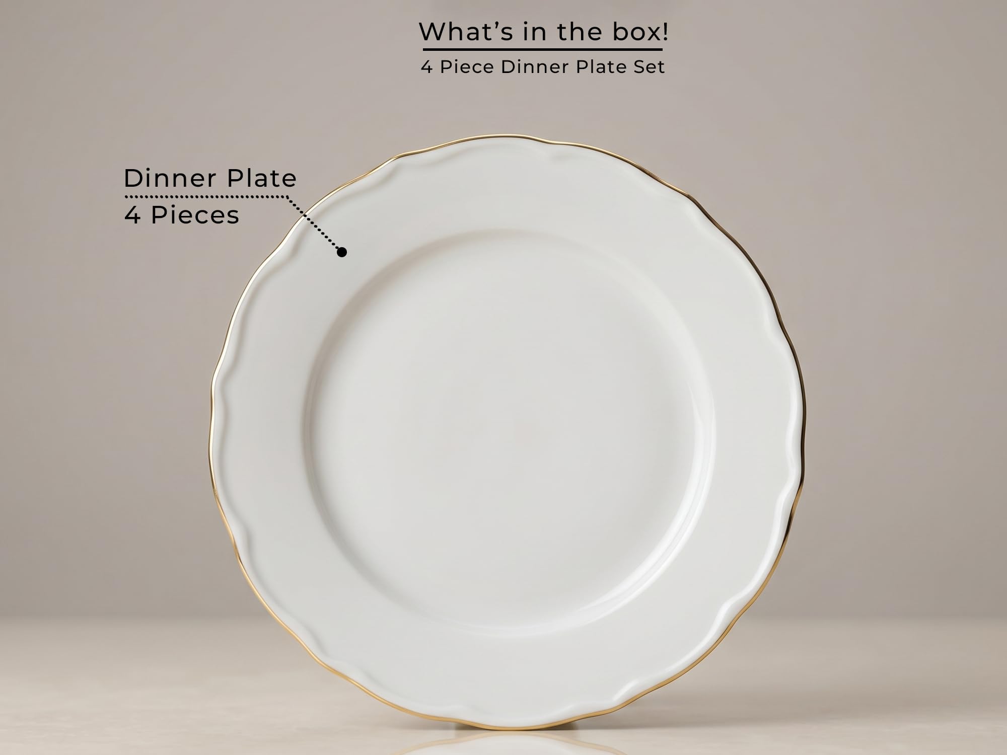 Gold Rim Dinner Plates Set - 4 Pieces -3