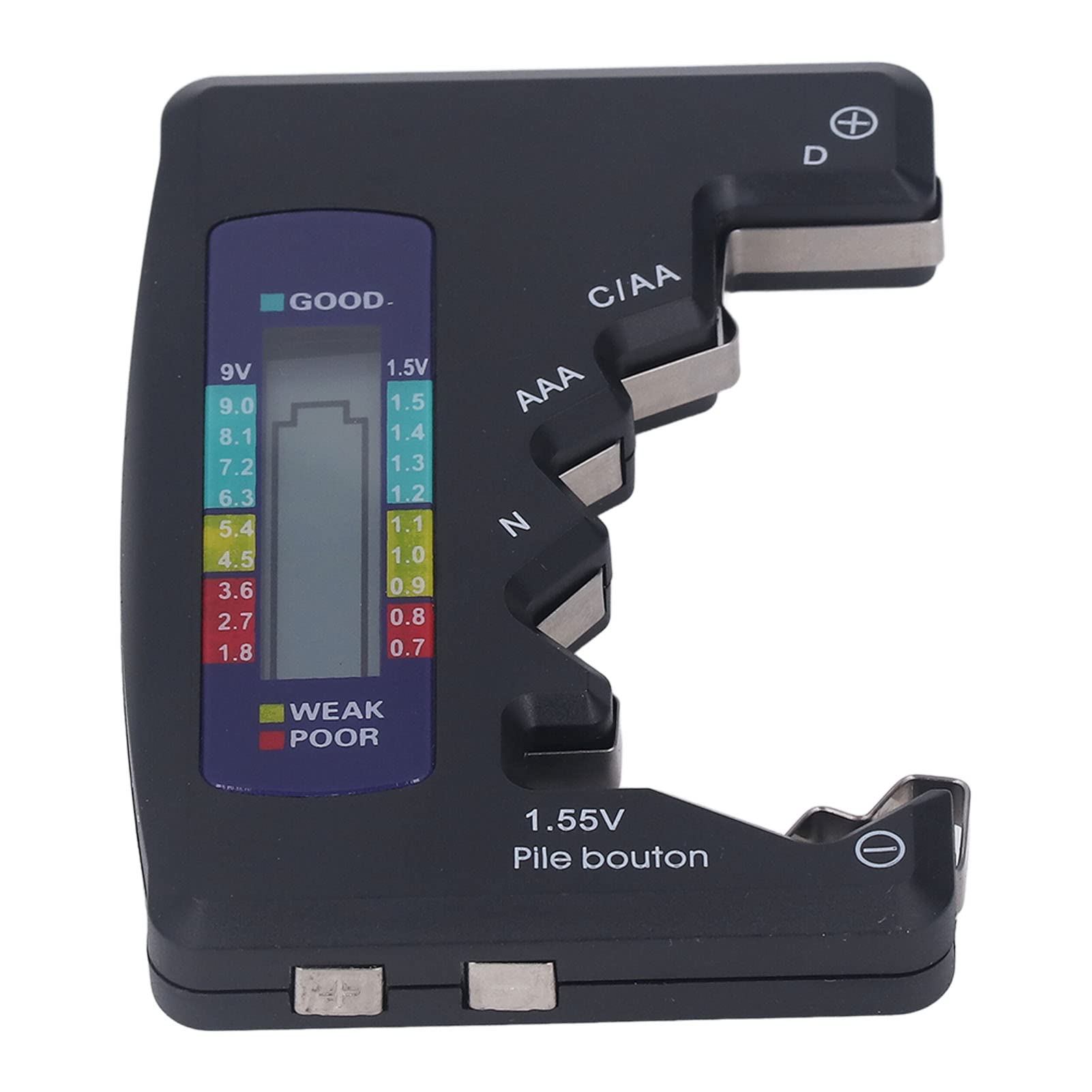 Cyfrowy Tester Baterii Cyfrowy LCD Uniwersalny Sprawdzacz Baterii Materiał ABS Światło Wskazujące na baterię 1,5 V 9 V AA AAA 9 V Baterie 6F22 1.55 V Baterie Guzikowe (Czarny)