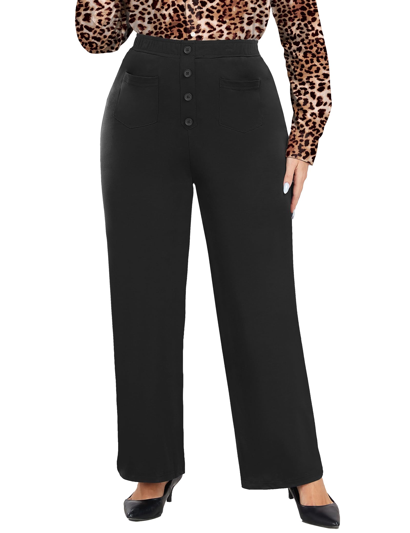 FOREYOND Plus Size Dress Pants Womens Straight Leg Trousers Work Slacks for Business Casual with Pockets