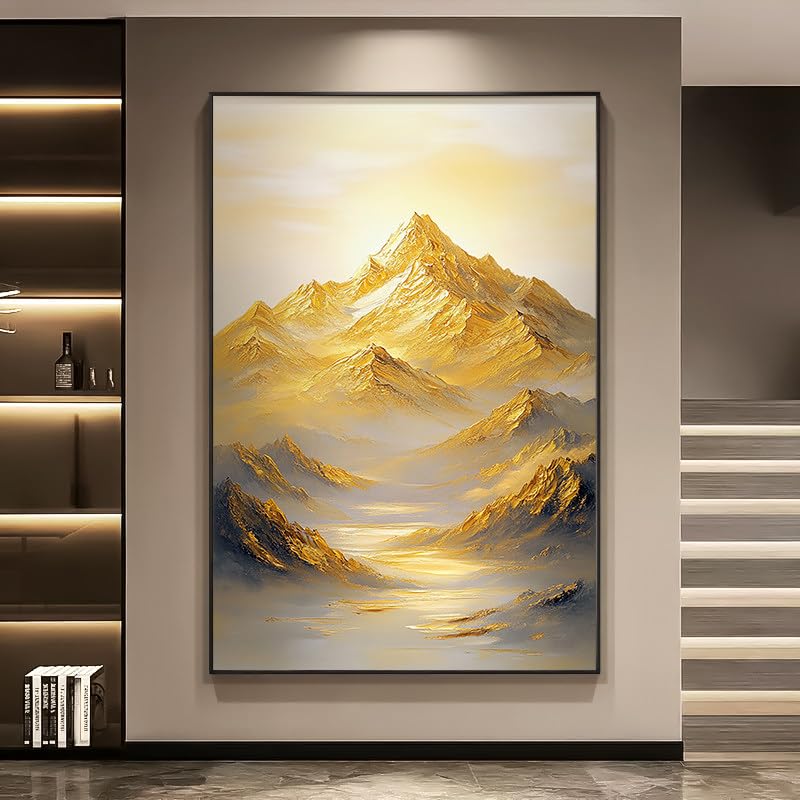 Tableau montagne dorée et peinture à l'huile texturée sans cadre 40 cm