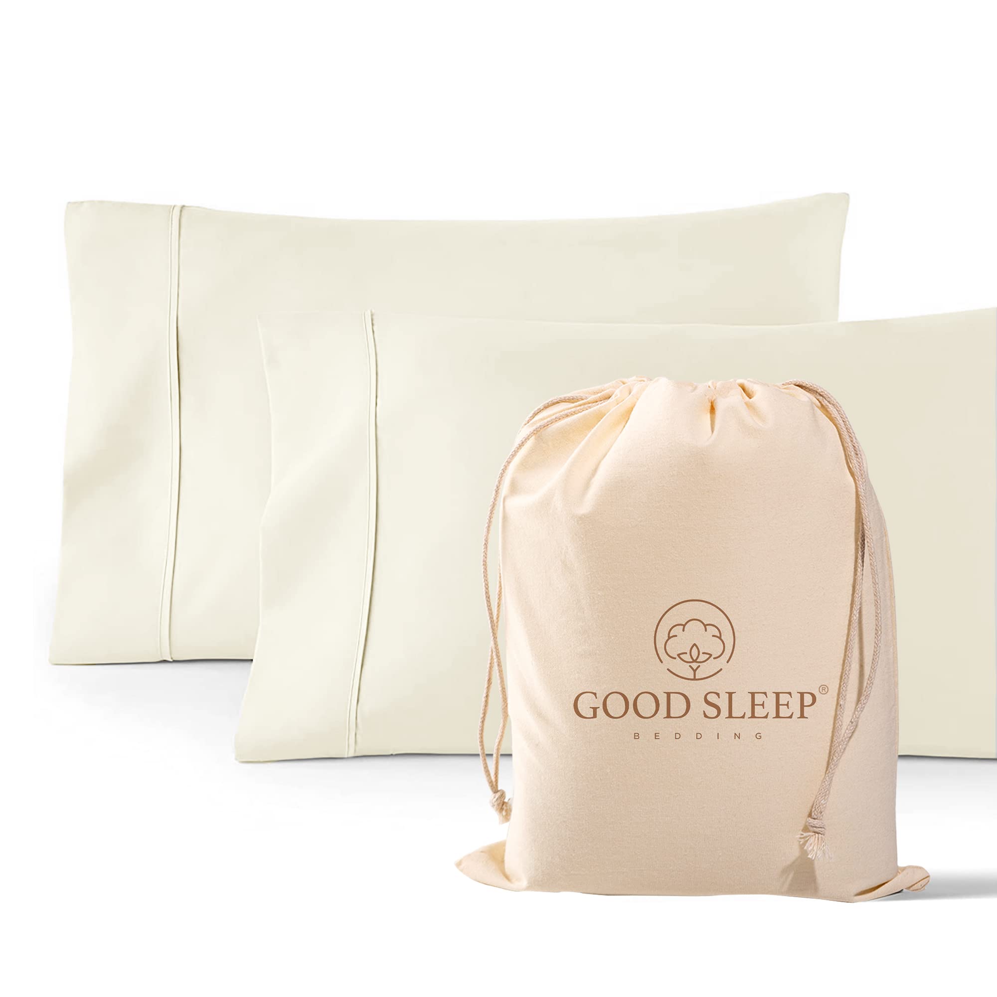 Good Sleep Bedding Ivory 1000 Thread Count 100% Egyptian Pillow Cases, Long-Staple 100% Cotton, Soft & Silky Sateen Weave 2 Piece King
