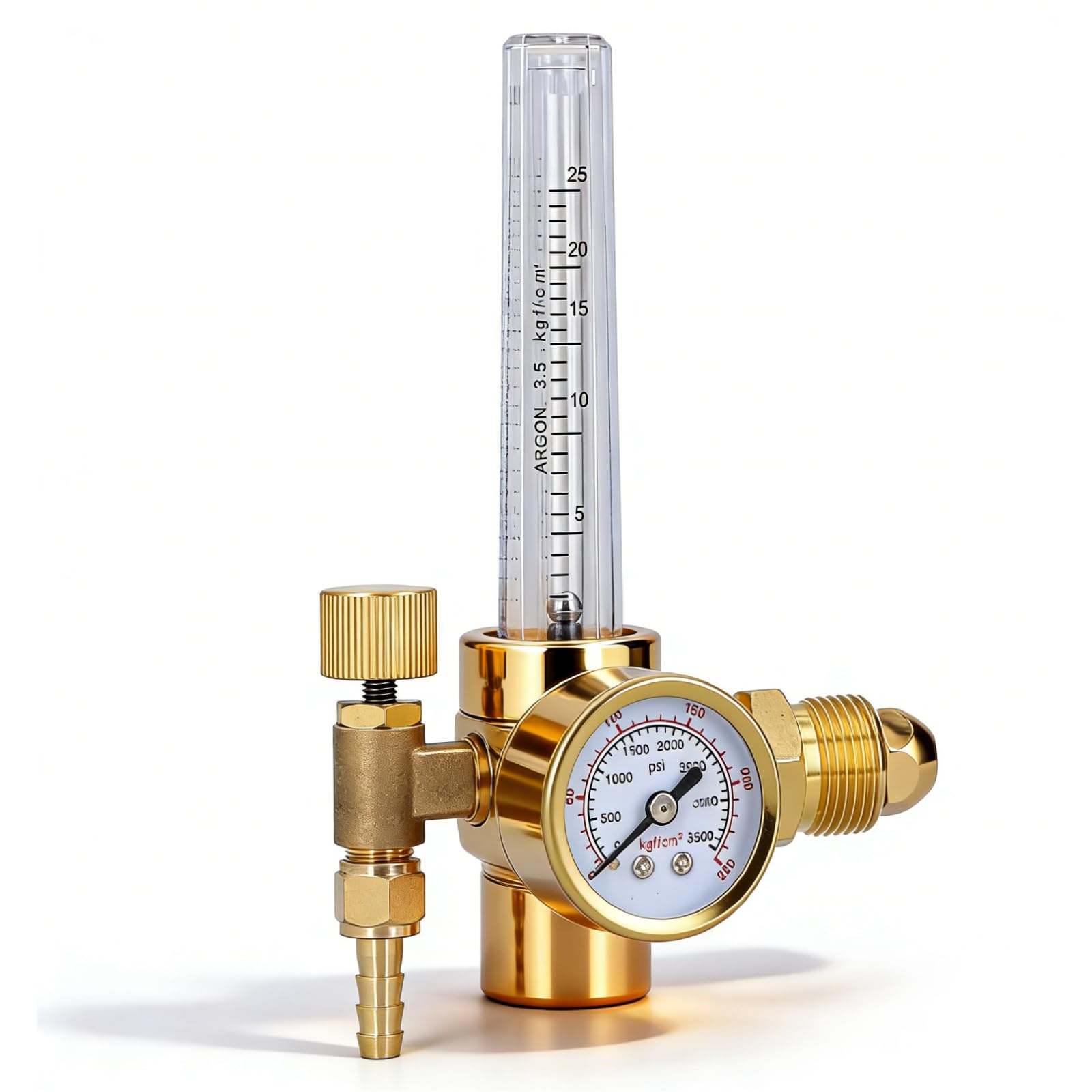 Regolatore di Pressione Argon/CO2, Riduttore di Pressione per Bombola CO2/Argon Gas di Protezione, 0-3500 PSI, 0-25LPM, CGA580 Ingresso, Flussometro Regolatore di Gas Saldatore per MIG TIG Saldatu