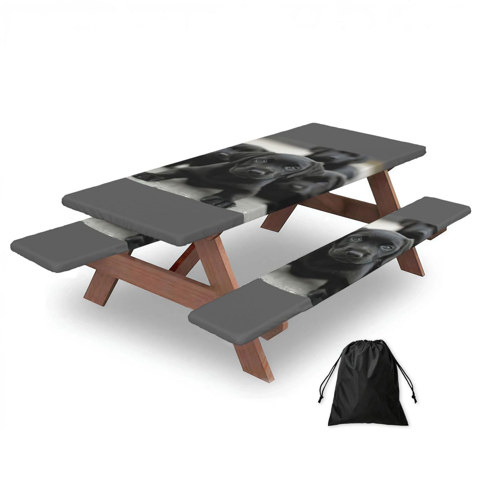 PPHGUT Puppies Dog Print Picnic Table Bench Cover Set Outdoor Garden Bbq Protector For Family Camping