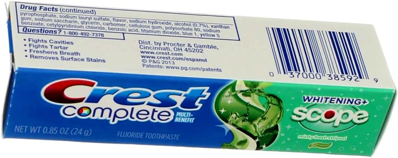 Crest Complete Whitening Plus Scope Minty Fresh Toothpaste, Travel Size, TSA Approved, 0.85 Ounce (Pack of 12) - Image 6