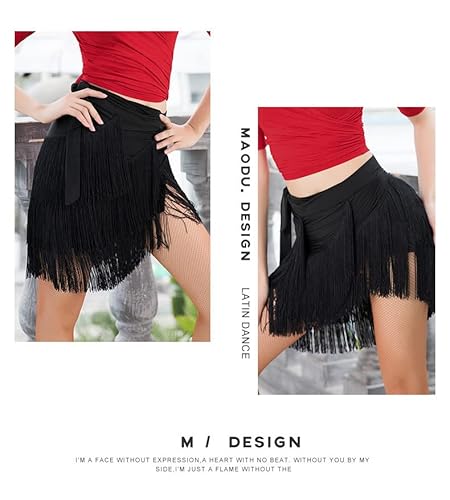 Women's Dance Skirts Ballroom Latin Dance Dress Tango Dance Skirt Apron Tassel Skirt Dance Practice Performance Hip Scarf (Black-Three Tassel) #TOP3
