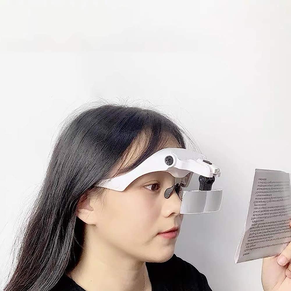 Stirnbandlupe mit LED-Licht, freihändige Leselupe, Lupenbrille mit 2 LED-Lichtern, 5 abnehmbaren Linsen zum Lesen, elektronische Reparaturlupe
