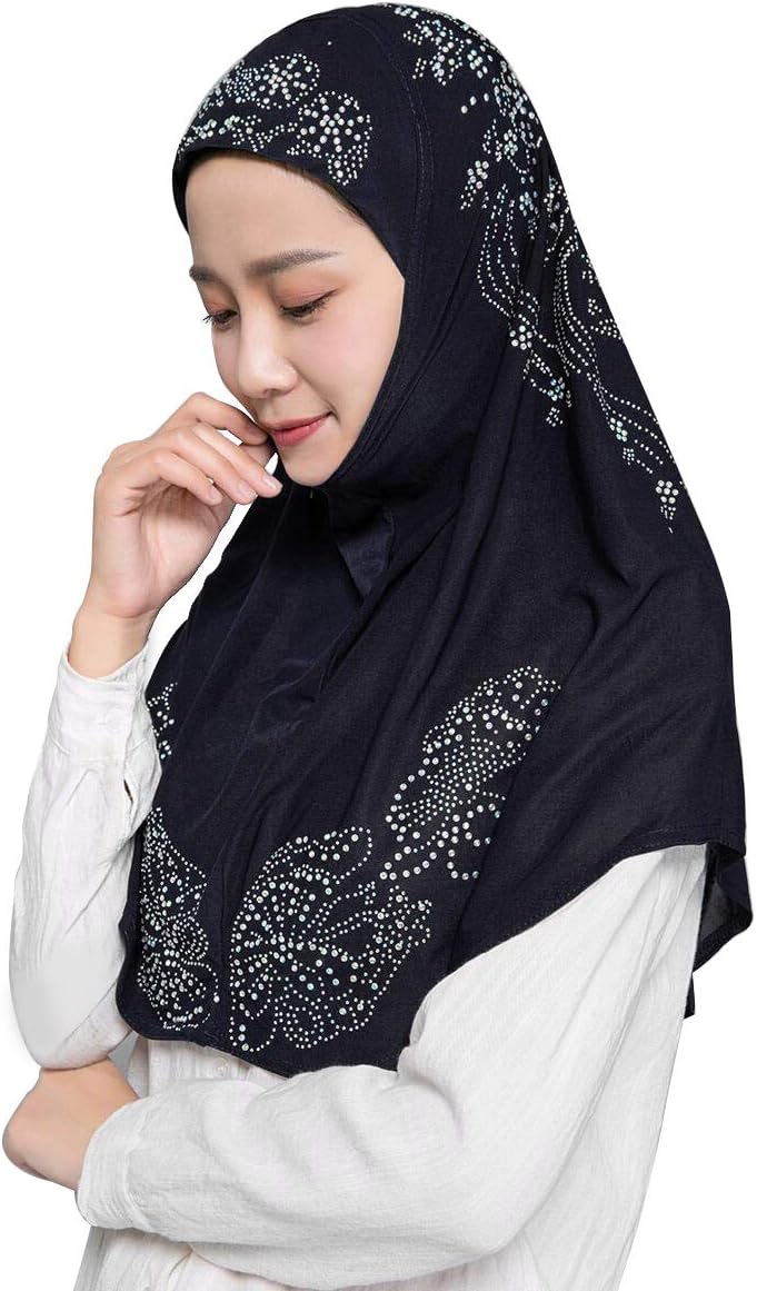CRIZAN Muslim Islam crystal Headscarf Hijabs Cap for Women Girl Cotton Long Scarf Wrap