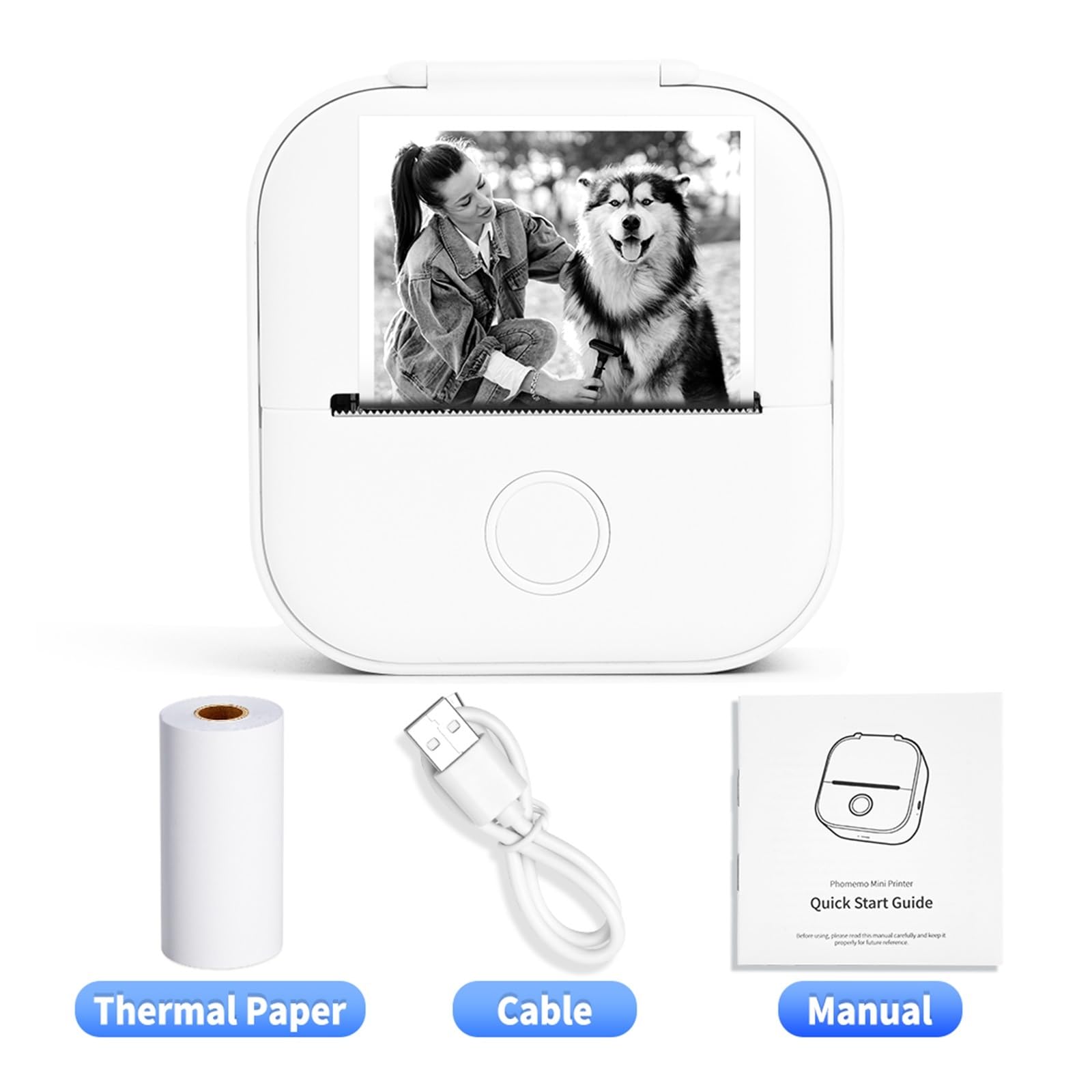 Imprimante Thermique D'éTiquettes Mini-imprimante Thermique Portable T02, Mini-imprimante D'étiquettes De Poche, Auto-adhésive, Machine À Étiquettes Autocollantes, Divers Papiers D'étiquettes(White Pr