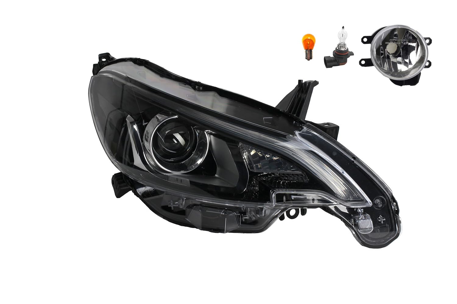 Johns, Faro alogeno anteriore adatto per Peugeot 108 05/14 Hir2 destro passeggero + fendinebbia + lampadina