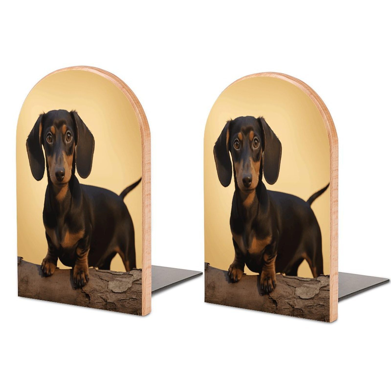 Sujetalibros de perro salchicha en madera robusta para estanterías elegantes
