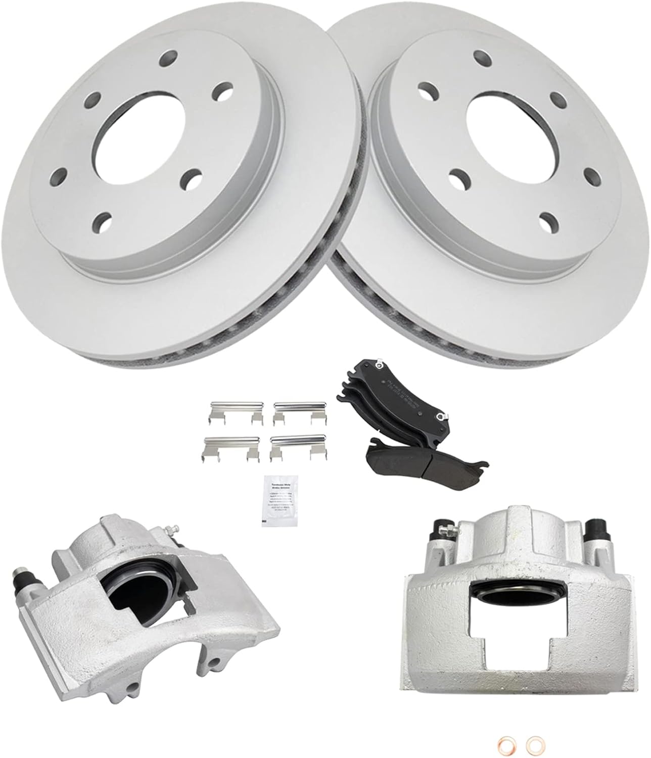 TRQ Front Brake Pad & Rotor Kit Brake Caliper Brake Pads Brake Rotor Semi-Metallic Vented Premium G-Coated Compatible with 2000 Chevrolet Tahoe