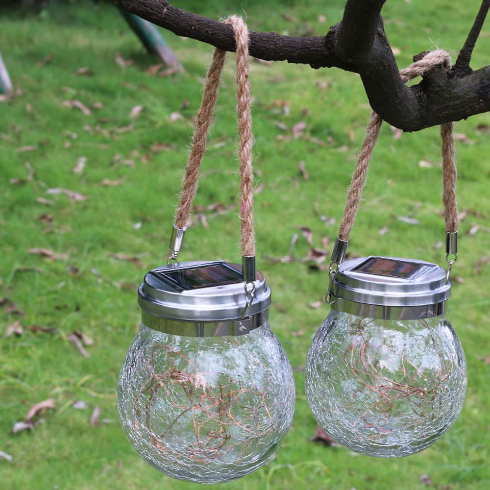 Zestaw 2 wiszących lampionów solarnych, zewnętrznych ozdób choinkowych, solarnych lamp wiszących, do ogrodu, ogrodu, na podwórko, drzewo, kinkiety ścienne