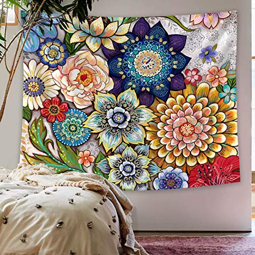 Neasow Colorful Floral Tapestry Wall Hanging, Bright Boho Fabric Blossom Tapestries, Multi Color Tapestry For Bedroom Home Hippie Wall Decor 50×60 Inch #TOP1