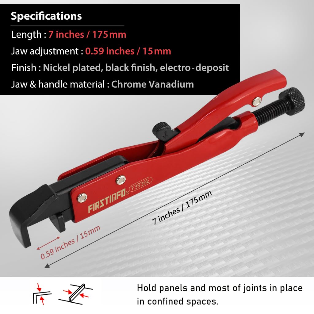 FIRSTINFO F3936E Pince Étau Carrossier Type L | Pince Soudeur Verrouillage Une Main, Mâchoires L Profil Compact