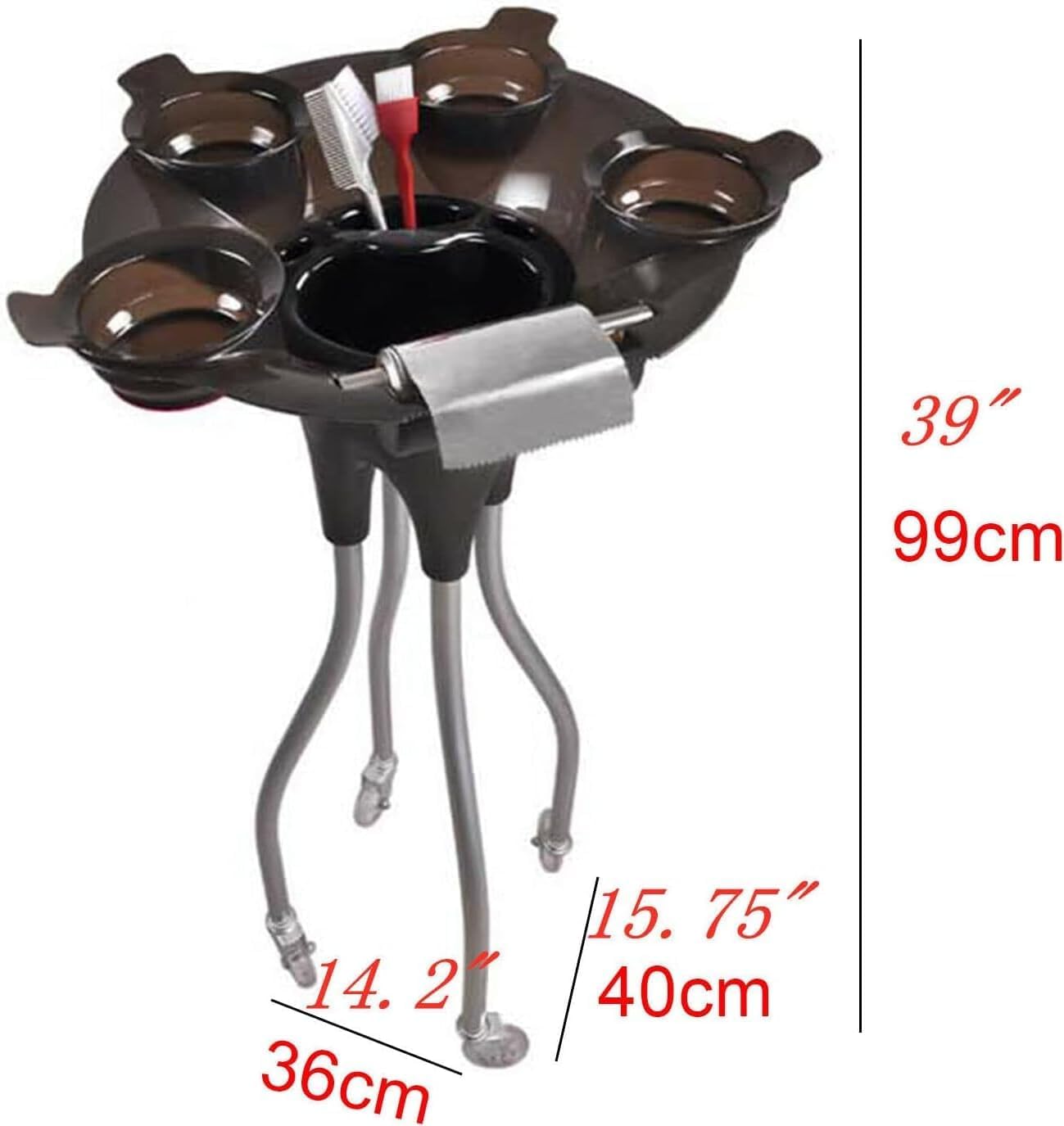 Chariot de Travail Mobile pour Coiffeur avec 4 Bols Panier de Coiffure Plateau Multifonctions et roulettes,pour Salon de Coiffure, Magasin, Médical